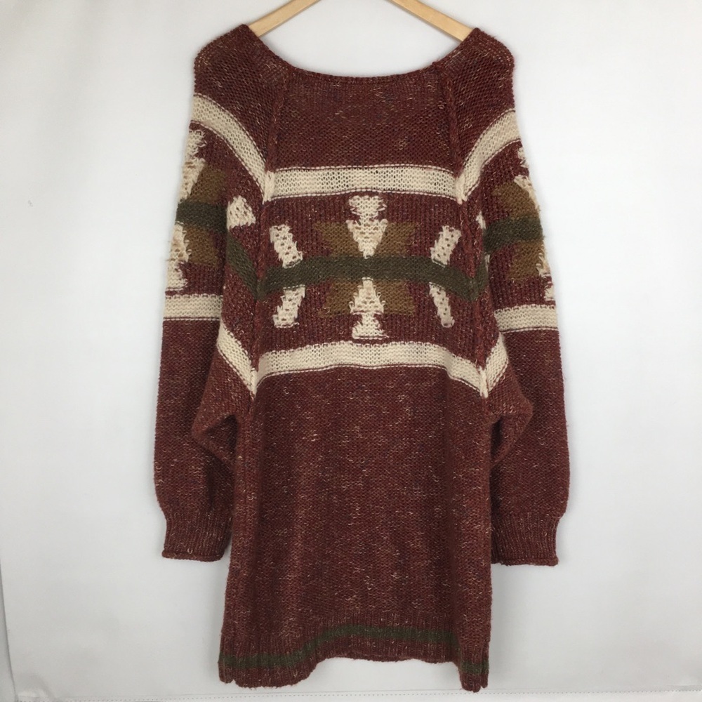 Free People Northern Lights Sweater Mini Dress Wool Blend Knit Rust Red Size M - Picture 15 of 16